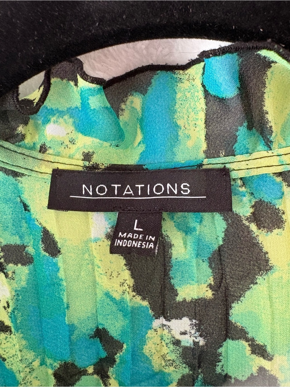 Notations Green & Teal Patterned Ruffle-Front Blouse - Picture 3 of 3